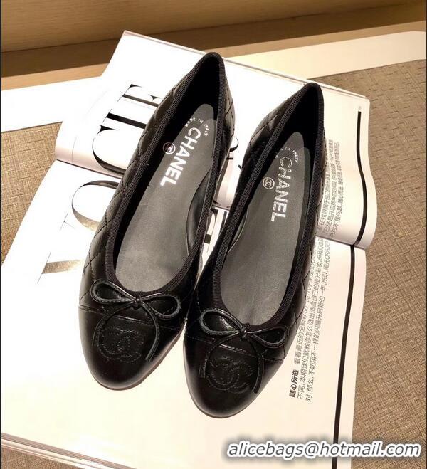 Inexpensive Chanel Lambskin Classic Bow Ballerinas Flats G31502 Quilting Crinkled Black