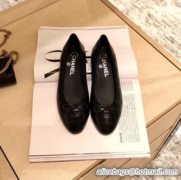 Inexpensive Chanel Lambskin Classic Bow Ballerinas Flats G31502 Quilting Crinkled Black