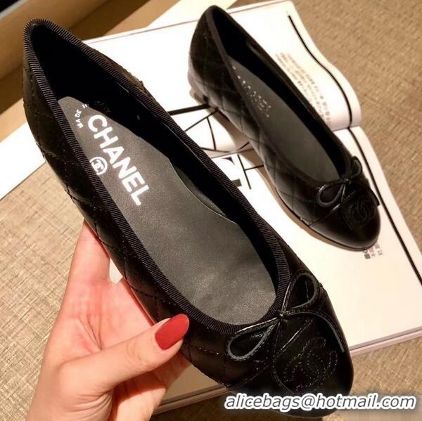 Inexpensive Chanel Lambskin Classic Bow Ballerinas Flats G31502 Quilting Crinkled Black