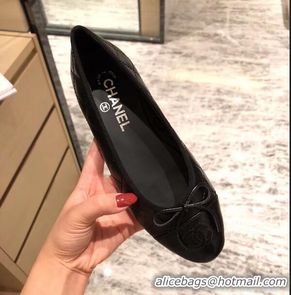 Inexpensive Chanel Lambskin Classic Bow Ballerinas Flats G31502 Quilting Crinkled Black