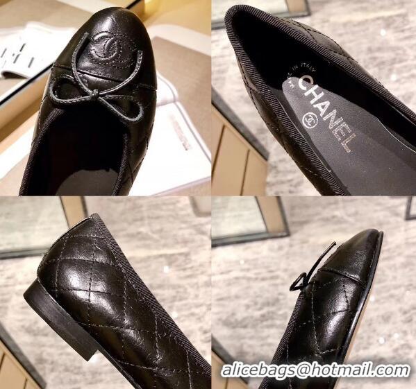 Inexpensive Chanel Lambskin Classic Bow Ballerinas Flats G31502 Quilting Crinkled Black