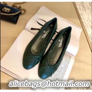 Low Price Chanel Lambskin Classic Bow Ballerinas Flats G31502 Quilting Dark Green