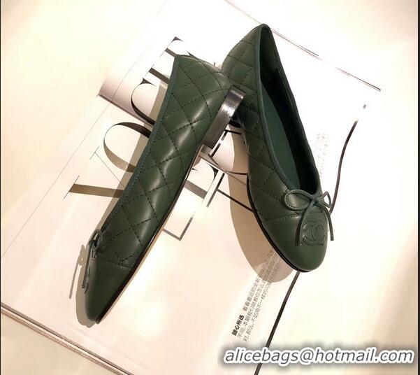 Low Price Chanel Lambskin Classic Bow Ballerinas Flats G31502 Quilting Dark Green