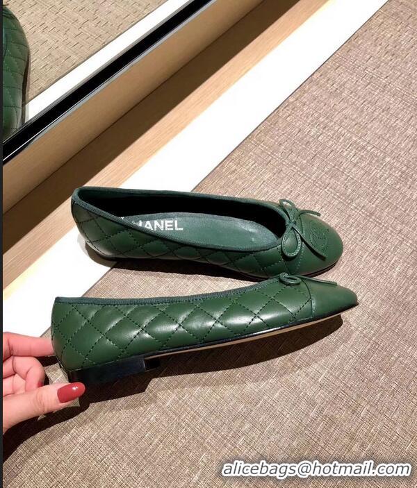 Low Price Chanel Lambskin Classic Bow Ballerinas Flats G31502 Quilting Dark Green