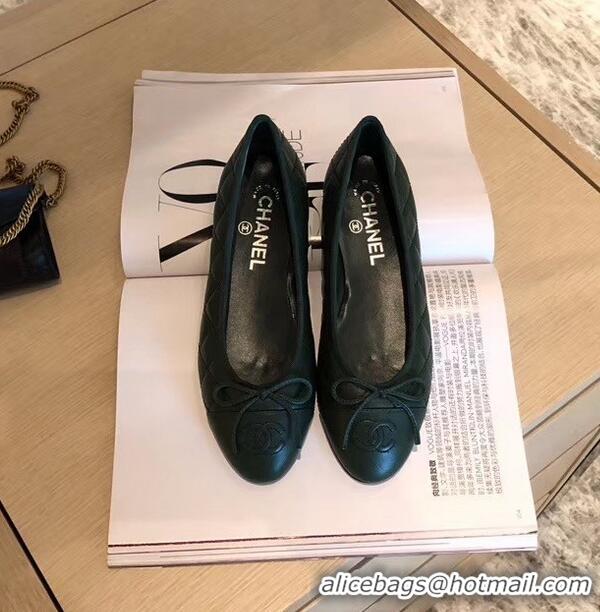 Low Price Chanel Lambskin Classic Bow Ballerinas Flats G31502 Quilting Dark Green