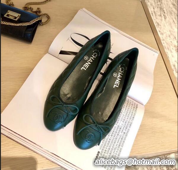 Low Price Chanel Lambskin Classic Bow Ballerinas Flats G31502 Quilting Dark Green