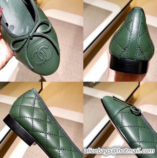 Low Price Chanel Lambskin Classic Bow Ballerinas Flats G31502 Quilting Dark Green