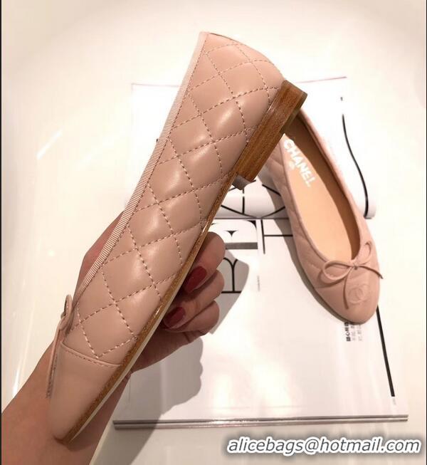 Best Price Chanel Lambskin Classic Bow Ballerinas Flats G31502 Quilting Nude