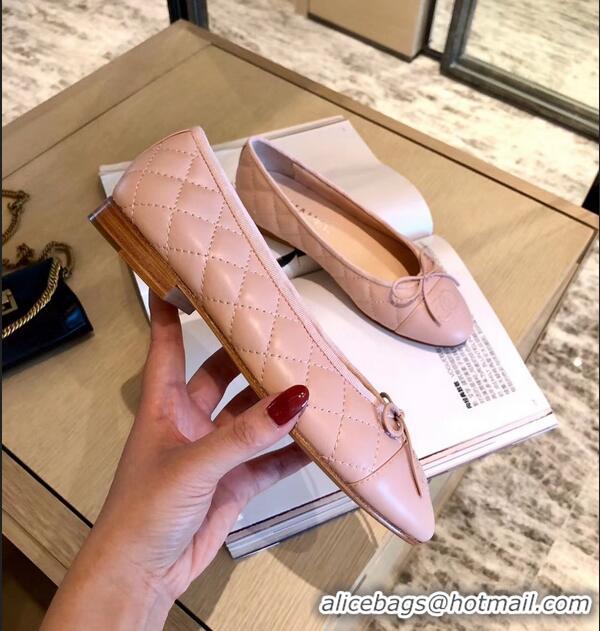 Best Price Chanel Lambskin Classic Bow Ballerinas Flats G31502 Quilting Nude