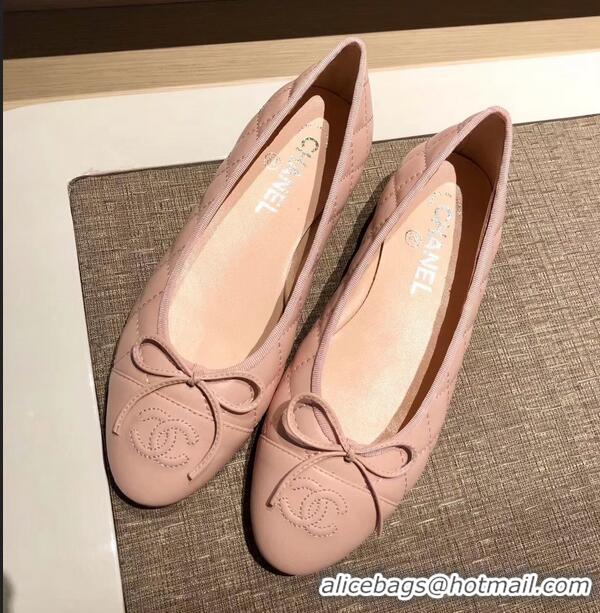 Best Price Chanel Lambskin Classic Bow Ballerinas Flats G31502 Quilting Nude