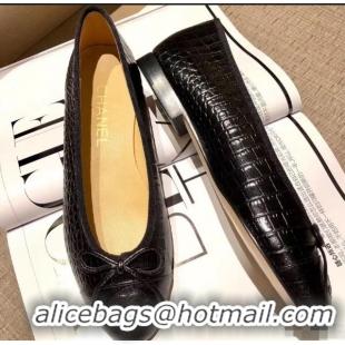 Grade Design Chanel Crocodile Pattern Classic Bow Ballerinas Flats G31505 Black 01