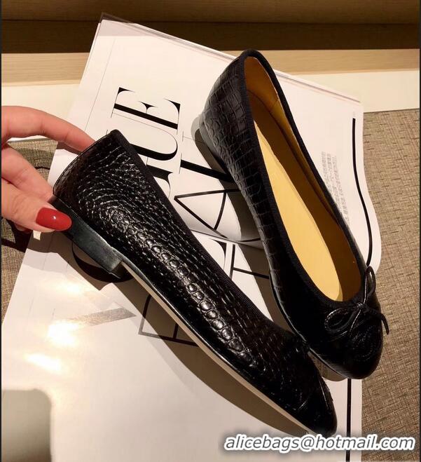 Grade Design Chanel Crocodile Pattern Classic Bow Ballerinas Flats G31505 Black 01