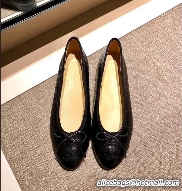 Grade Design Chanel Crocodile Pattern Classic Bow Ballerinas Flats G31505 Black 01