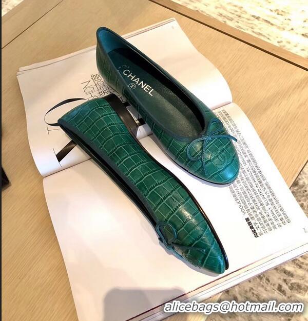 Promotional Chanel Crocodile Pattern Classic Bow Ballerinas Flats G31507 Green 01