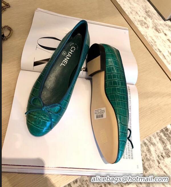 Promotional Chanel Crocodile Pattern Classic Bow Ballerinas Flats G31507 Green 01