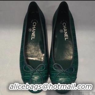 Famous Brand Chanel Crocodile Pattern Classic Bow Ballerinas Flats G31508 Green 02