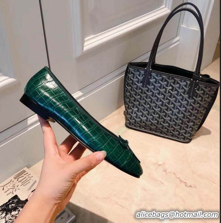 Famous Brand Chanel Crocodile Pattern Classic Bow Ballerinas Flats G31508 Green 02