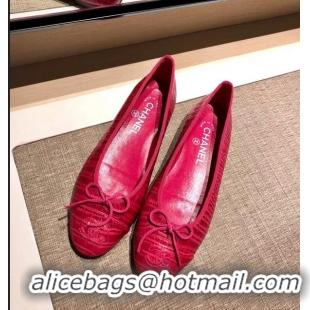 Top Grade Chanel Crocodile Pattern Classic Bow Ballerinas Flats G31509 Fuchsia 01