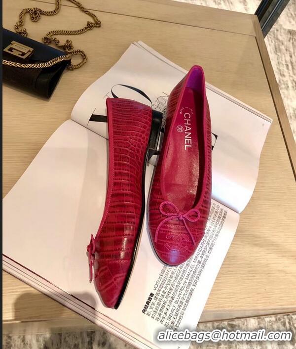 Top Grade Chanel Crocodile Pattern Classic Bow Ballerinas Flats G31509 Fuchsia 01