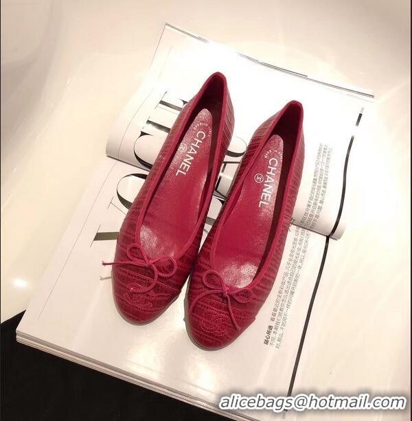 Top Grade Chanel Crocodile Pattern Classic Bow Ballerinas Flats G31509 Fuchsia 01