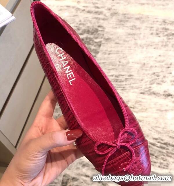 Top Grade Chanel Crocodile Pattern Classic Bow Ballerinas Flats G31509 Fuchsia 01