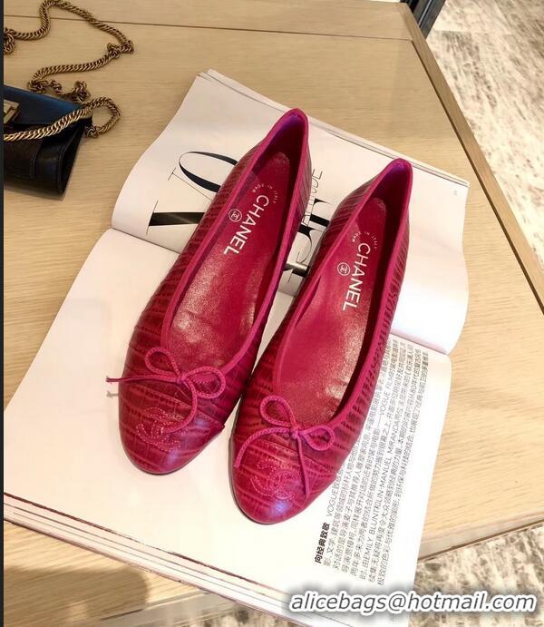 Top Grade Chanel Crocodile Pattern Classic Bow Ballerinas Flats G31509 Fuchsia 01