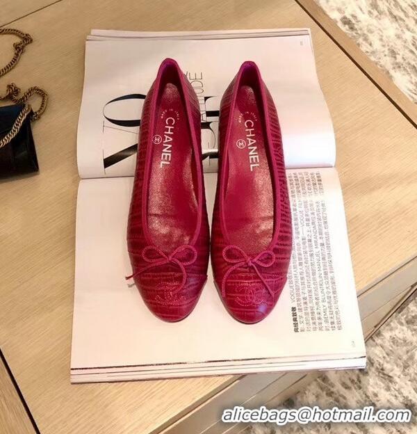 Top Grade Chanel Crocodile Pattern Classic Bow Ballerinas Flats G31509 Fuchsia 01