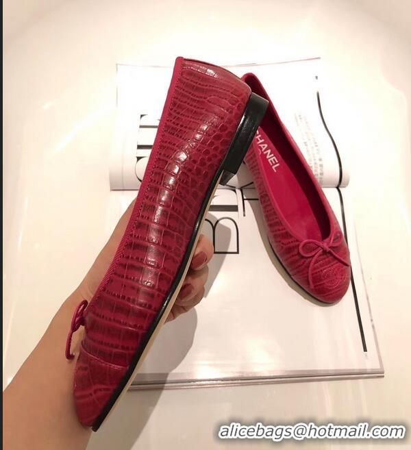 Top Grade Chanel Crocodile Pattern Classic Bow Ballerinas Flats G31509 Fuchsia 01