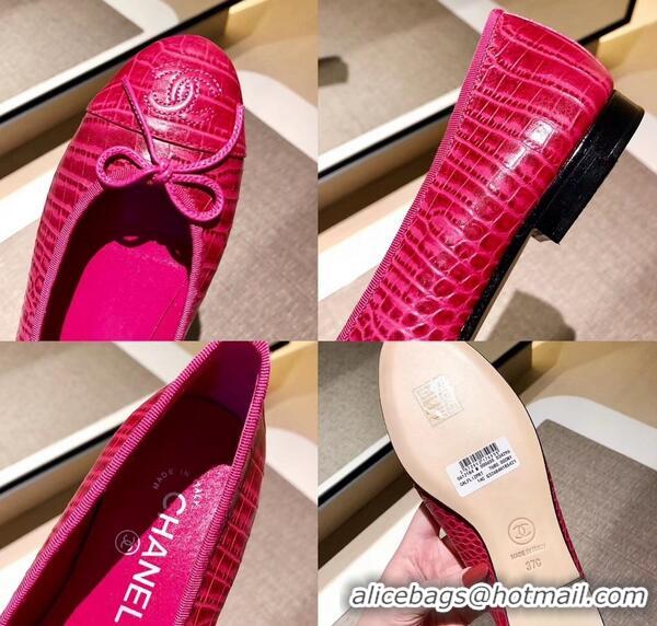 Top Grade Chanel Crocodile Pattern Classic Bow Ballerinas Flats G31509 Fuchsia 01