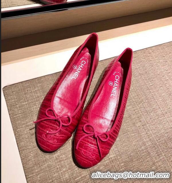 Top Grade Chanel Crocodile Pattern Classic Bow Ballerinas Flats G31509 Fuchsia 01