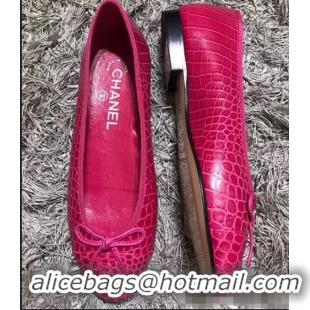 Popular Chanel Crocodile Pattern Classic Bow Ballerinas Flats G31510 Fuchsia 02