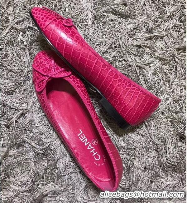 Popular Chanel Crocodile Pattern Classic Bow Ballerinas Flats G31510 Fuchsia 02