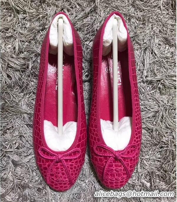 Popular Chanel Crocodile Pattern Classic Bow Ballerinas Flats G31510 Fuchsia 02