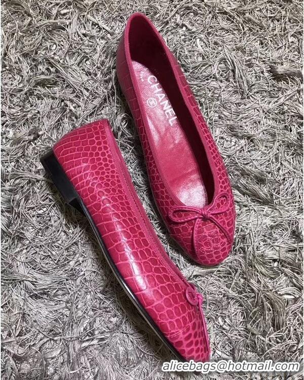 Popular Chanel Crocodile Pattern Classic Bow Ballerinas Flats G31510 Fuchsia 02