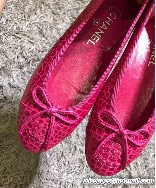 Popular Chanel Crocodile Pattern Classic Bow Ballerinas Flats G31510 Fuchsia 02