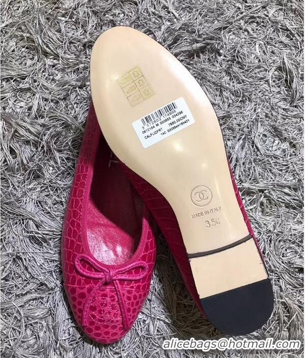 Popular Chanel Crocodile Pattern Classic Bow Ballerinas Flats G31510 Fuchsia 02