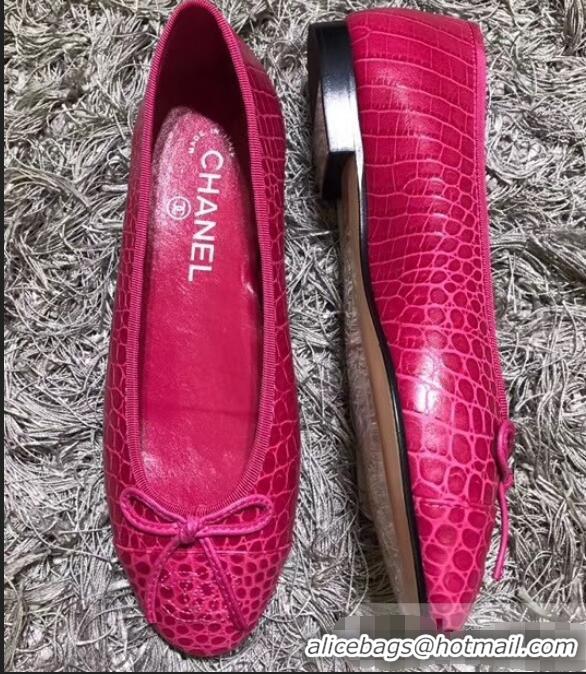 Popular Chanel Crocodile Pattern Classic Bow Ballerinas Flats G31510 Fuchsia 02