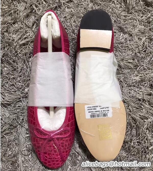 Popular Chanel Crocodile Pattern Classic Bow Ballerinas Flats G31510 Fuchsia 02