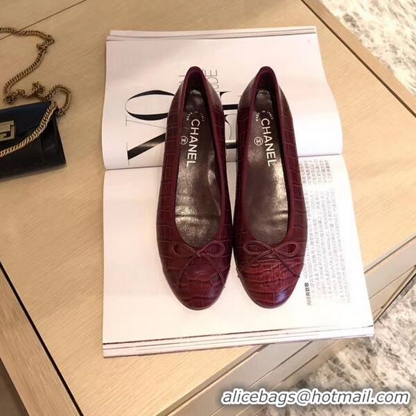 Discount Chanel Crocodile Pattern Classic Bow Ballerinas Flats G31511 Dark Red 01