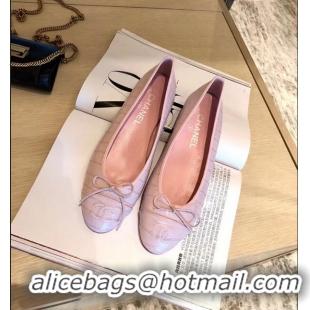 Charming Chanel Crocodile Pattern Classic Bow Ballerinas Flats G31513 Light Pink