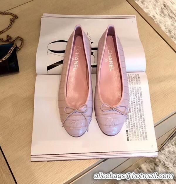 Charming Chanel Crocodile Pattern Classic Bow Ballerinas Flats G31513 Light Pink