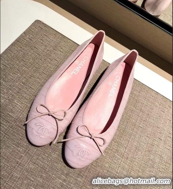 Charming Chanel Crocodile Pattern Classic Bow Ballerinas Flats G31513 Light Pink