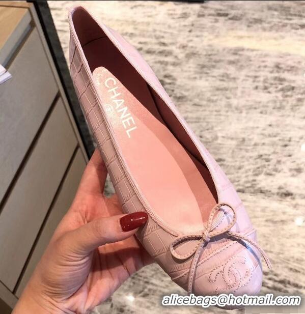 Charming Chanel Crocodile Pattern Classic Bow Ballerinas Flats G31513 Light Pink