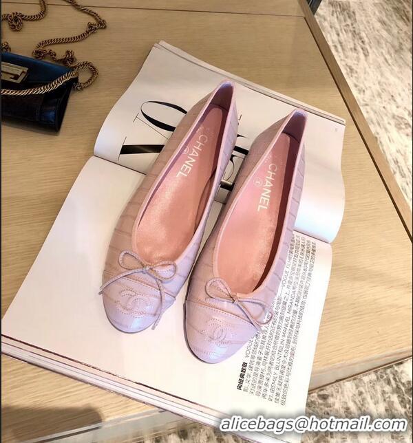 Charming Chanel Crocodile Pattern Classic Bow Ballerinas Flats G31513 Light Pink