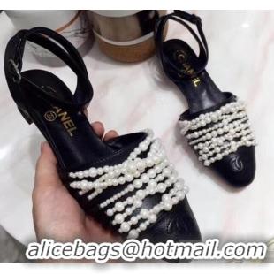 Famous Brand Chanel Pearls Slingbacks Sandals G31301 Black 2019