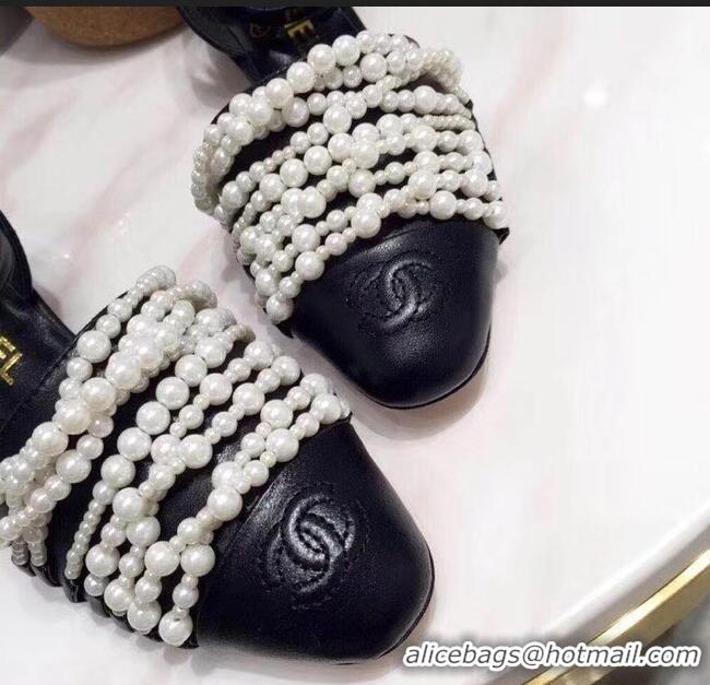 Famous Brand Chanel Pearls Slingbacks Sandals G31301 Black 2019