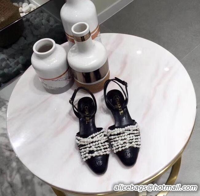 Famous Brand Chanel Pearls Slingbacks Sandals G31301 Black 2019