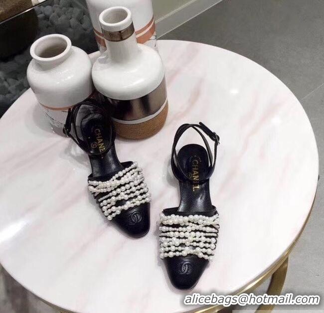 Famous Brand Chanel Pearls Slingbacks Sandals G31301 Black 2019