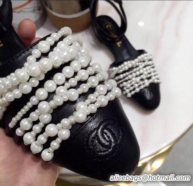 Famous Brand Chanel Pearls Slingbacks Sandals G31301 Black 2019