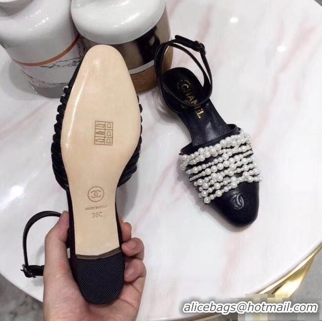 Famous Brand Chanel Pearls Slingbacks Sandals G31301 Black 2019